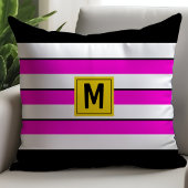 ボールドピンクストライプモノグラム クッション