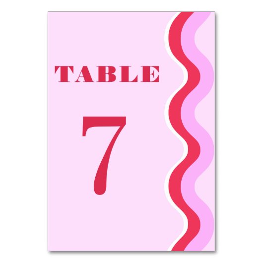 ボールドレトロウェーブ 70年代 赤とピンクのテーブル7 ウェディングT テーブルナンバー (正面)