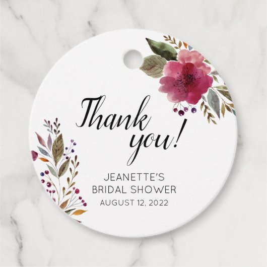 ボールド ウォーターカラー フラワーズ ブライダル シャワー サンクス フェイバータグ (正面)