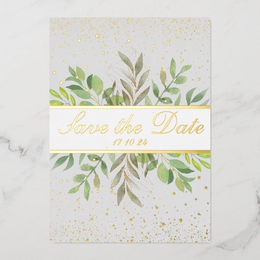 ボールド | エレガント & モダン ゴールド  セーブ ザ デート 箔招待状 (正面)