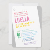 ボールド バット ミッツヴァー 輝く 現代的 アングル カラフル 招待状 (正面)