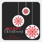 ボールド ミニマル ノルディック ブラック レッド 雪の結晶 クリスマス スクエアシール (正面)