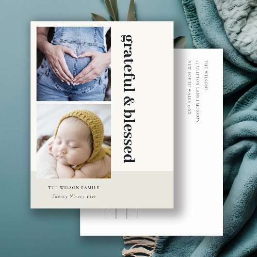 ボールド ミニマル 2 フォト ブラック 感謝と祝福 シーズンポストカード