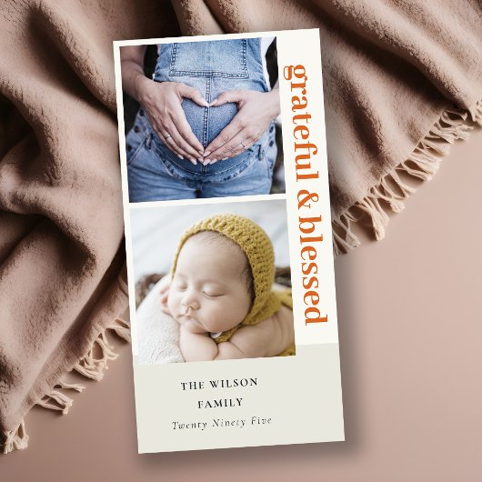 ボールド ミニマル 2 フォト ラスト レッド 感謝と祝福 シーズンカード