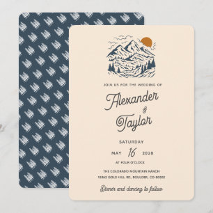 ボールド レトロ ヴィンテージ マウンテン ランドスケープ ウェディング 招待状