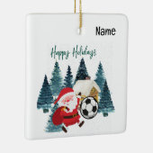 ボールビール付きサッカーハッピーホリデーズサンタクロース セラミックオーナメント (右)