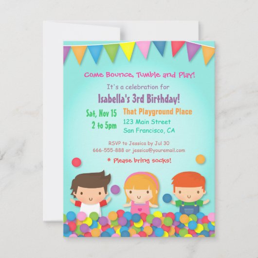 ボールピットキュート子供の誕生日パーティの招待状 招待状 (正面)