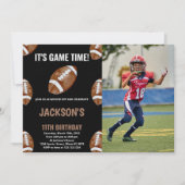 ボールブラックサッカー誕生日招待状w写真 招待状 (正面)