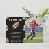 ボールブラックサッカー誕生日招待状w写真 招待状 (スタンド正面)