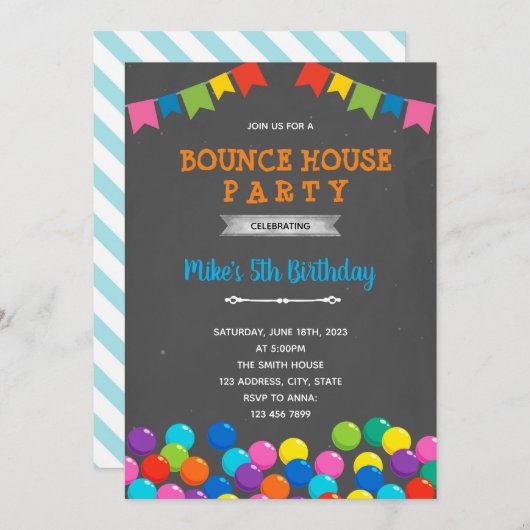 ボールプール誕生日バウンドハウスパーティー 招待状 (正面/裏面)