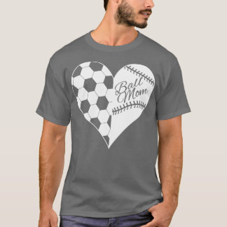 ボールマママベースボールソフトボールハートホワイト Tシャツ