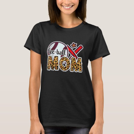 ボールママ母の日ティーボールママ豹ソフトボール Tシャツ (正面)