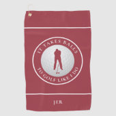 ボールユーモアのゴルファーのスポーツパンモノグラムクリムゾンレッド ゴルフタオル (正面)