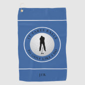 ボールユーモアのゴルファーのスポーツパンモノグラムブルーブラック ゴルフタオル (正面)