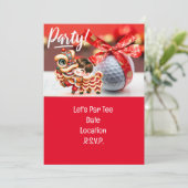 ボール中国のと赤リボンを持つゴルフ新年 招待状 (スタンド正面)