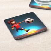 ボール付きサッカーのアニメート選手、コルクコースターセット コースター (左側)