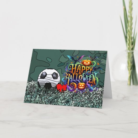 ボール付きサッカーハッピーハローウィン カード (正面)
