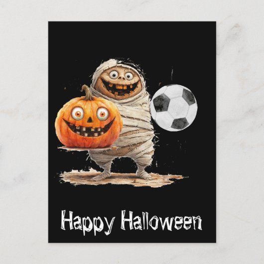 ボール付きサッカーハッピーハローウィン ポストカード (正面)