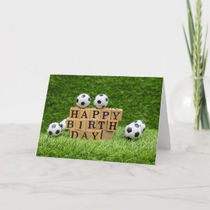 ボール付きサッカー誕生日及びハッピーバースデーブロック カード