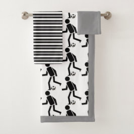 ボール付きサッカー選手、黒いグレーストライプの縁ど選手 バスタオルセット