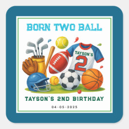 ボール大好きスポーツテーマの男の子のための2歳の誕生日パーティー スクエアシール