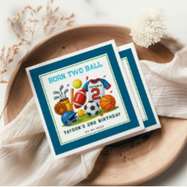 ボール好きな男の子の2歳の誕生日パーティーにぴったり Born 2 Ball スポーツテーマ スタンダードカクテルナプキン