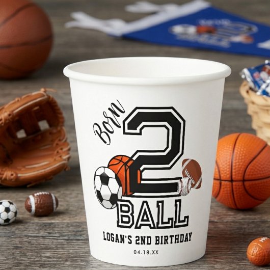ボール好きに生まれて スポーツテーマ 2歳の誕生日パーティー 紙コップ