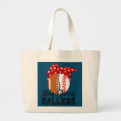 ボール忙しーを育てるサッカー野球マママギフト ラージトートバッグ (正面)