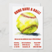 ボール来を持って！ソフトボールをテーマにした誕生日パーティー 招待状 (正面)