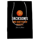 ボール生まれバスケットボールをテーマにした子供の誕生日 ミディアムペーパーバッグ (正面)