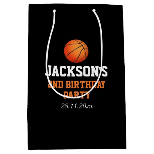 ボール生まれバスケットボールをテーマにした子供の誕生日 ミディアムペーパーバッグ (正面)