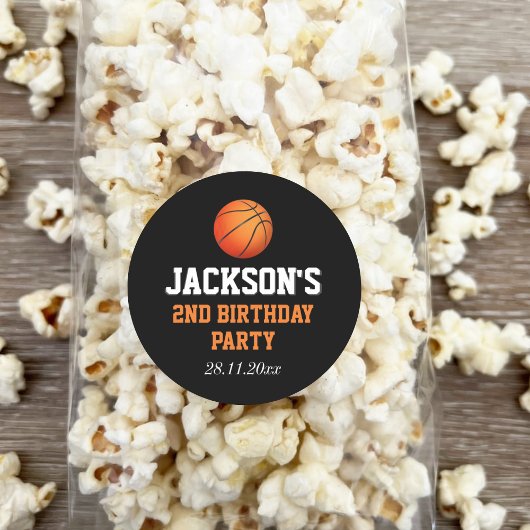 ボール生まれバスケットボールをテーマにした子供の誕生日 ラウンドシール