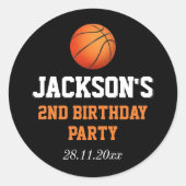 ボール生まれバスケットボールをテーマにした子供の誕生日 ラウンドシール (正面)
