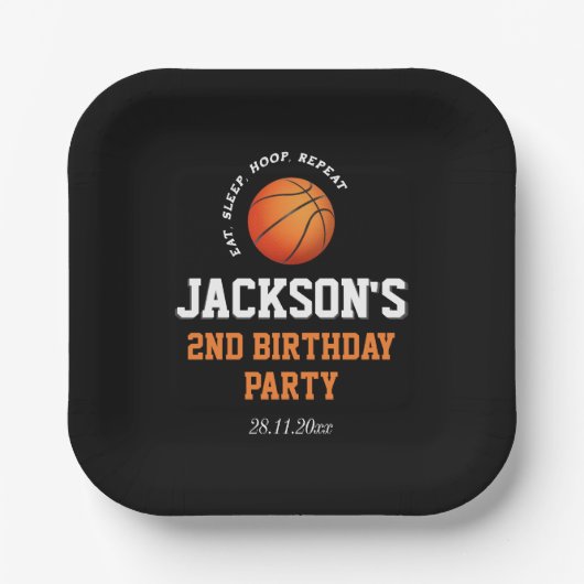 ボール生まれバスケットボールをテーマにした誕生日 ペーパープレート (正面)