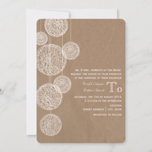 ボール紙の刺激を受けたな麻ひもの地球の結婚 招待状 (正面)