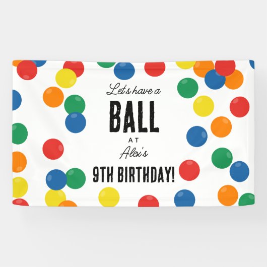 ボール誕生日パーティカラフルを開こう 横断幕 (横)