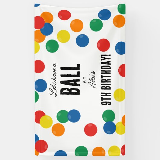 ボール誕生日パーティカラフルを開こう 横断幕 (縦)
