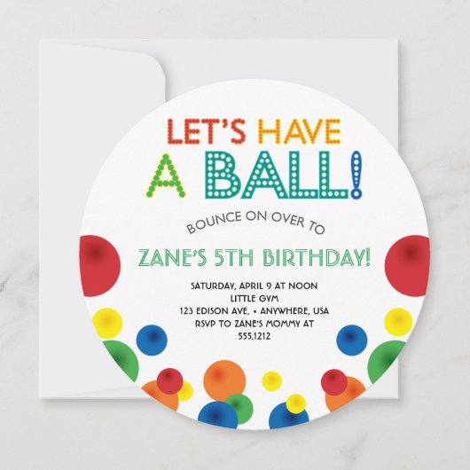 ボール誕生日パーティーサークル招待状 招待状 (正面)