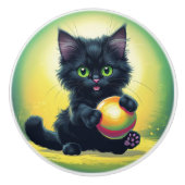 ボール遊付き黒猫 セラミックノブ (正面)