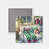 ボール&ラケットをテーマにしたテニスクリスマス マグネット (正面/裏面)
