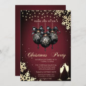 ボール、雪片、グラス、レッドカンパニークリスマス 招待状 (正面/裏面)