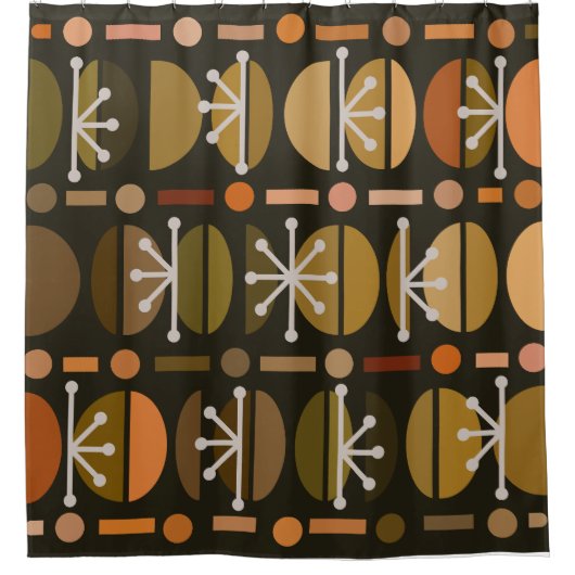 ボーレトロボウルのラインダークアースのトーン シャワーカーテン (正面)