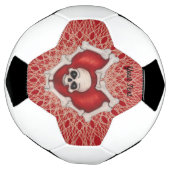 ボーンの赤いハートのスカル白抽象芸術線 サッカーボール (回転)