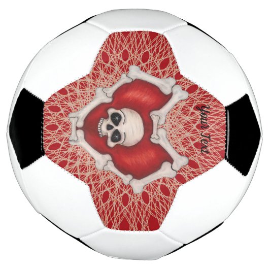 ボーンの赤いハートのスカル白抽象芸術線 サッカーボール (回転)