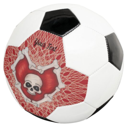 ボーンの赤いハートのスカル白抽象芸術線 サッカーボール (3/4)