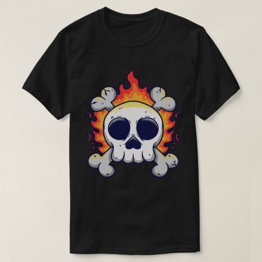 ボーンを交差させた炎のスカル Tシャツ (デザイン正面)