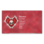 ボーンズの暗赤色ゴシックハートスカルスターバスト マグネット名刺 (正面)