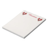 ボーンハートで囲まれた暗赤色ゴシックスカル ノートパッド (回転)