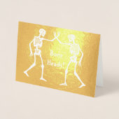 ボーンヘッドスケルトン名前をカスタムするハッピーハローウィン 箔カード (正面)