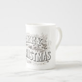 ボーン中国マグ: ヴィンテージ「メリークリスマス」 ボーンチャイナマグカップ (正面右)